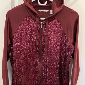 Isaac Mizrahi Live! Burgundy Zip Up Hoodie Jacket